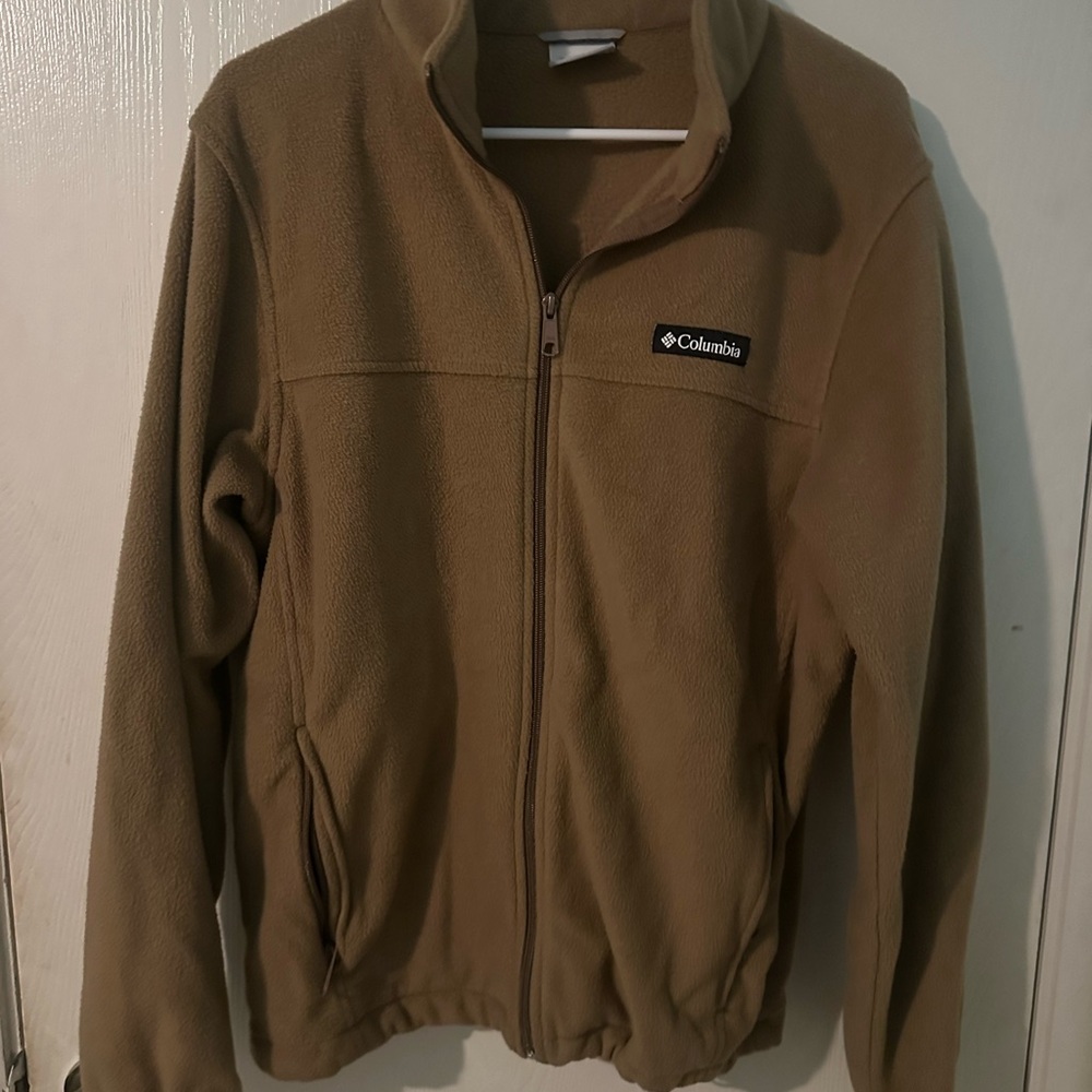 Columbia Men’s Tan Fleece Jacket - Warm Full-Zip Coat Size Medium